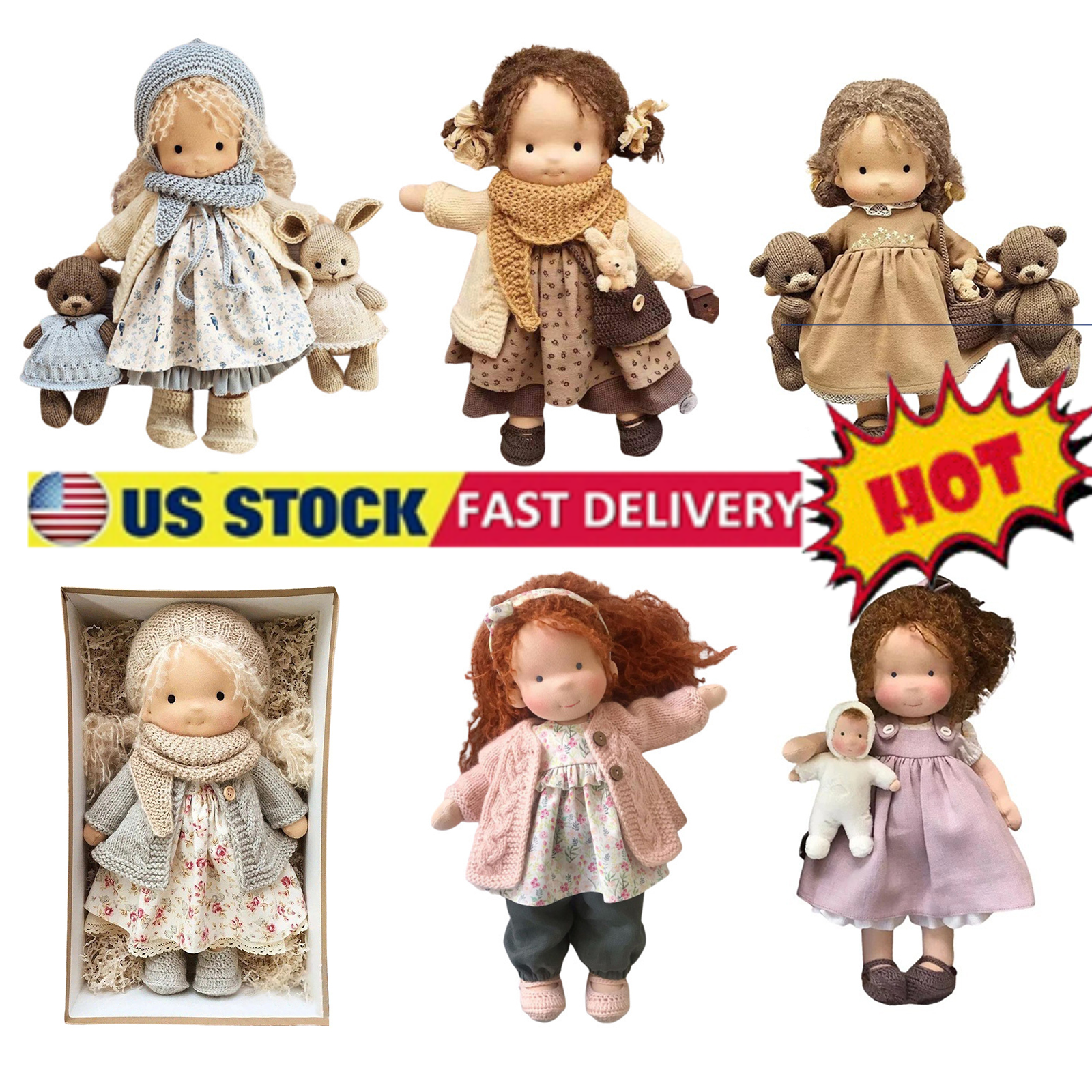 Waldorf Doll Plush Doll Handmade Beautiful Cotton Plush Doll Girls Birthday Gift